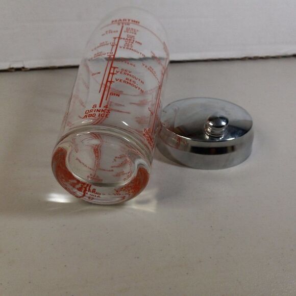 Vintage Art Deco Barware Clear Glass Red Font Recipes Cocktail ShakerCottagecore - Picture 6 of 7